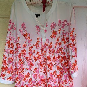 SOLD White Floral Talbots Blouse Size Large